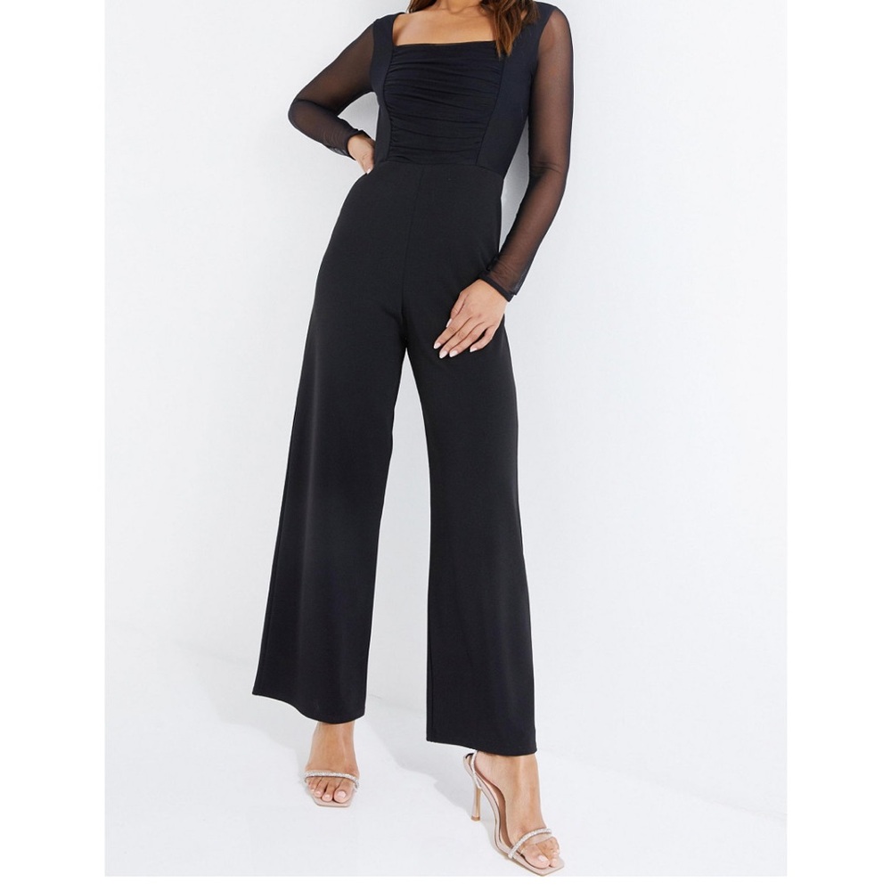 NWT QUIZ 14 Black Sheer Sleeve Jumpsuit